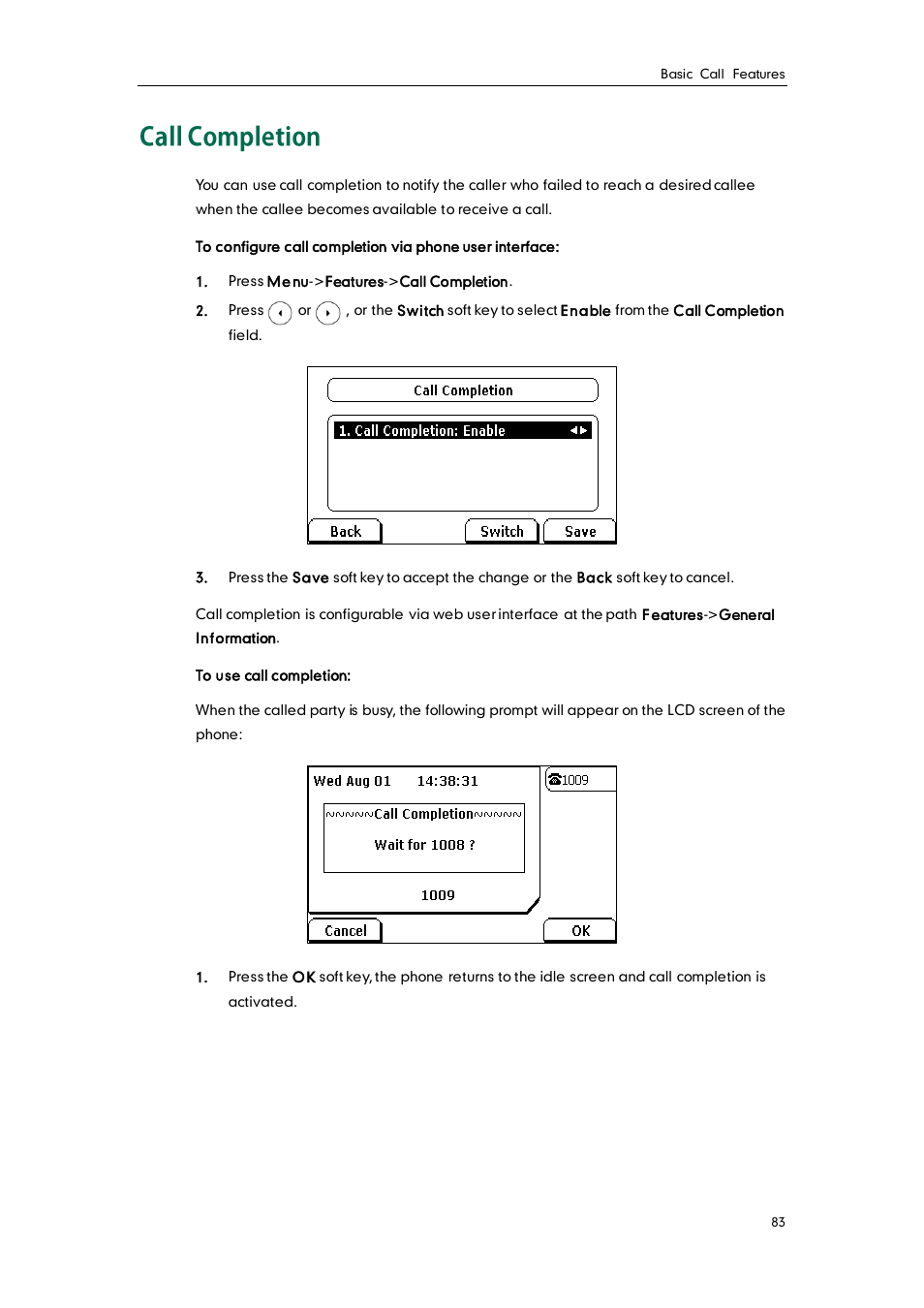 Call completion | Yealink SIP-T28P User Manual | Page 95 / 158