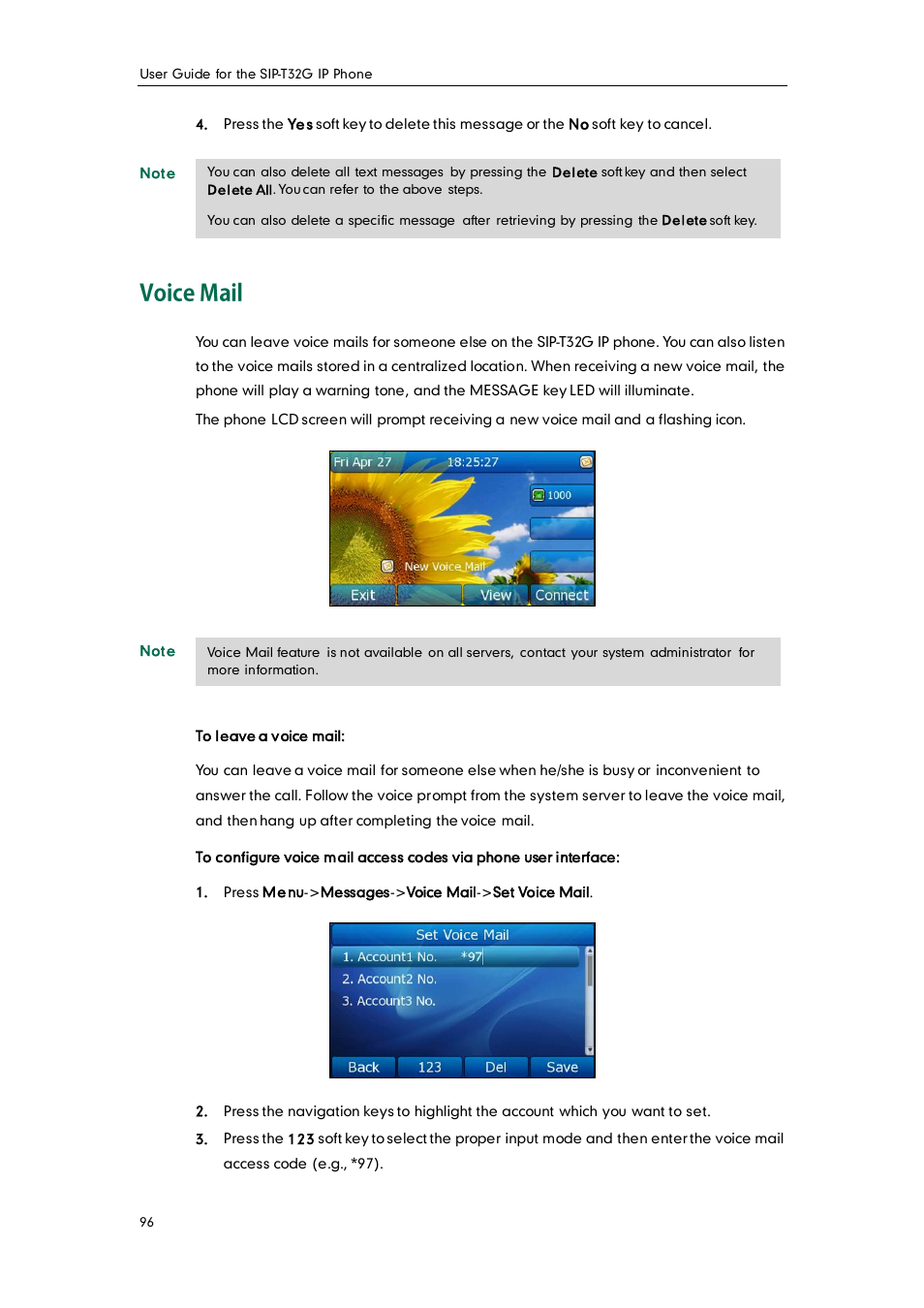 Voice mail | Yealink SIP-T32G User Manual | Page 106 / 118