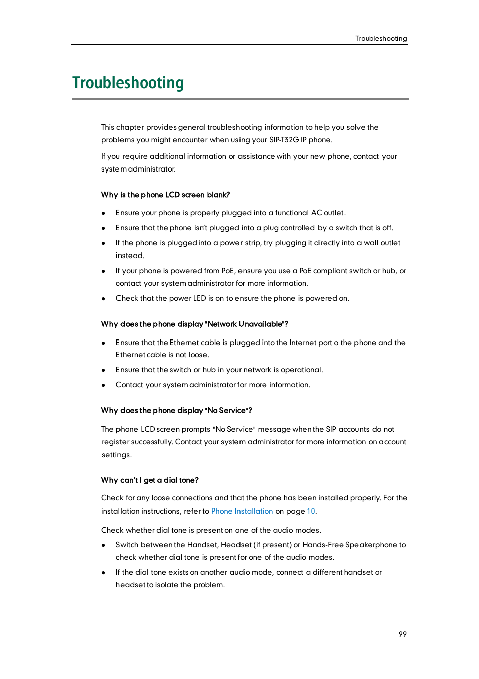Troubleshooting | Yealink SIP-T32G User Manual | Page 109 / 118