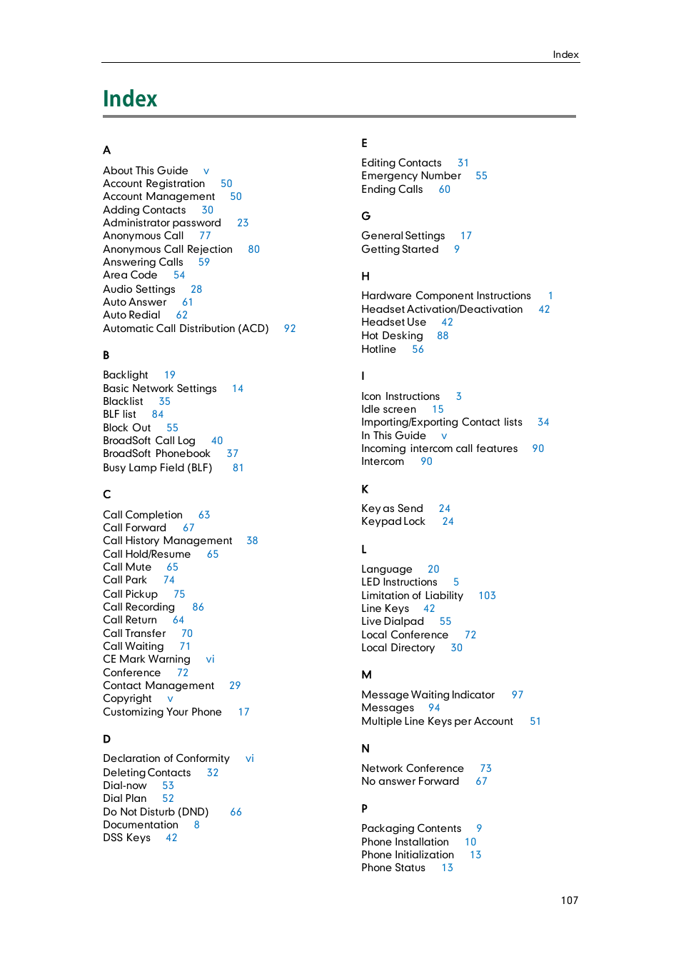 Index | Yealink SIP-T32G User Manual | Page 117 / 118