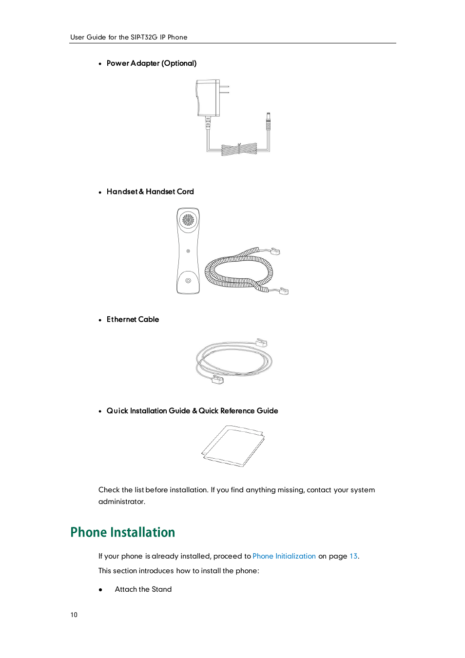 Phone installation | Yealink SIP-T32G User Manual | Page 20 / 118