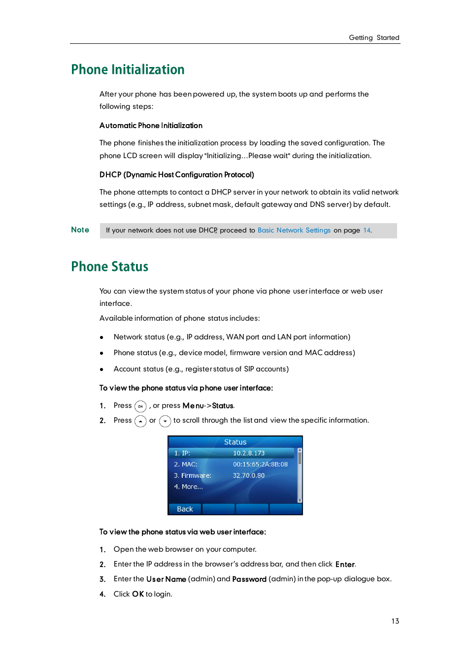 Phone initialization, Phone status | Yealink SIP-T32G User Manual | Page 23 / 118