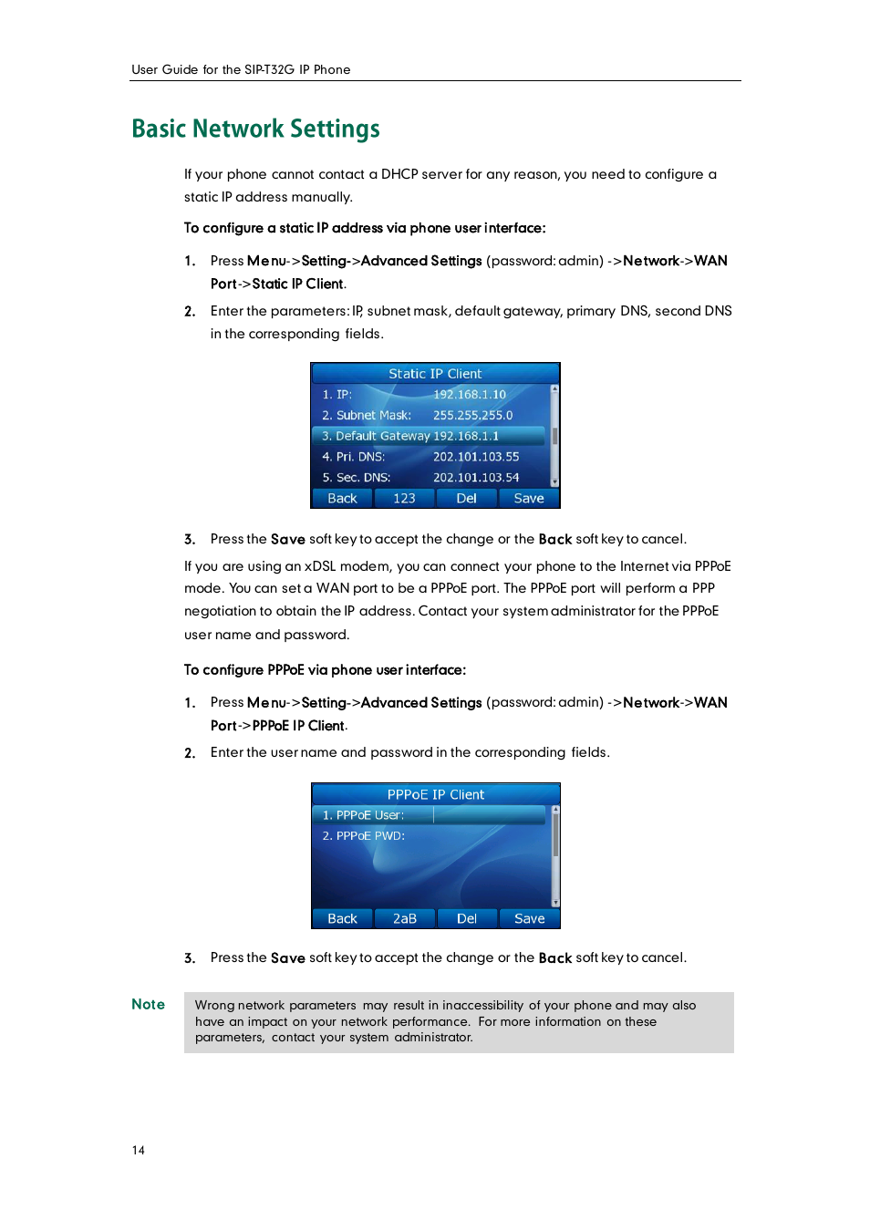 Basic network settings | Yealink SIP-T32G User Manual | Page 24 / 118