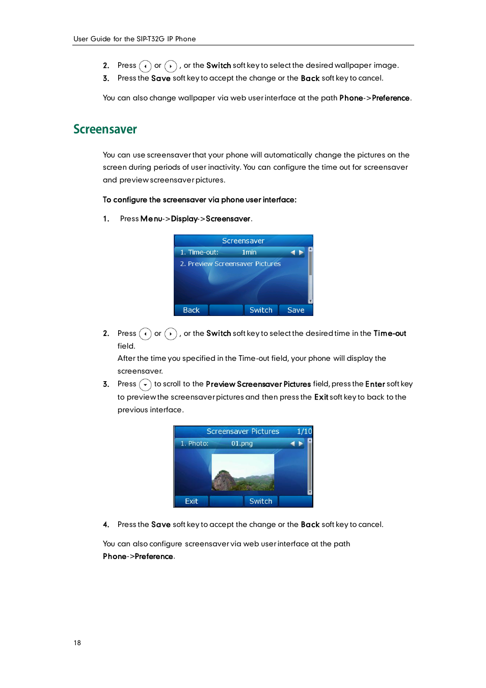 Screensaver | Yealink SIP-T32G User Manual | Page 28 / 118