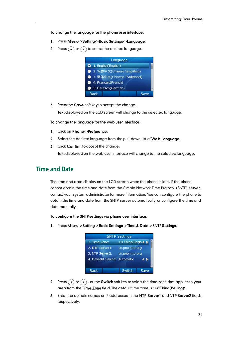 Time and date | Yealink SIP-T32G User Manual | Page 31 / 118