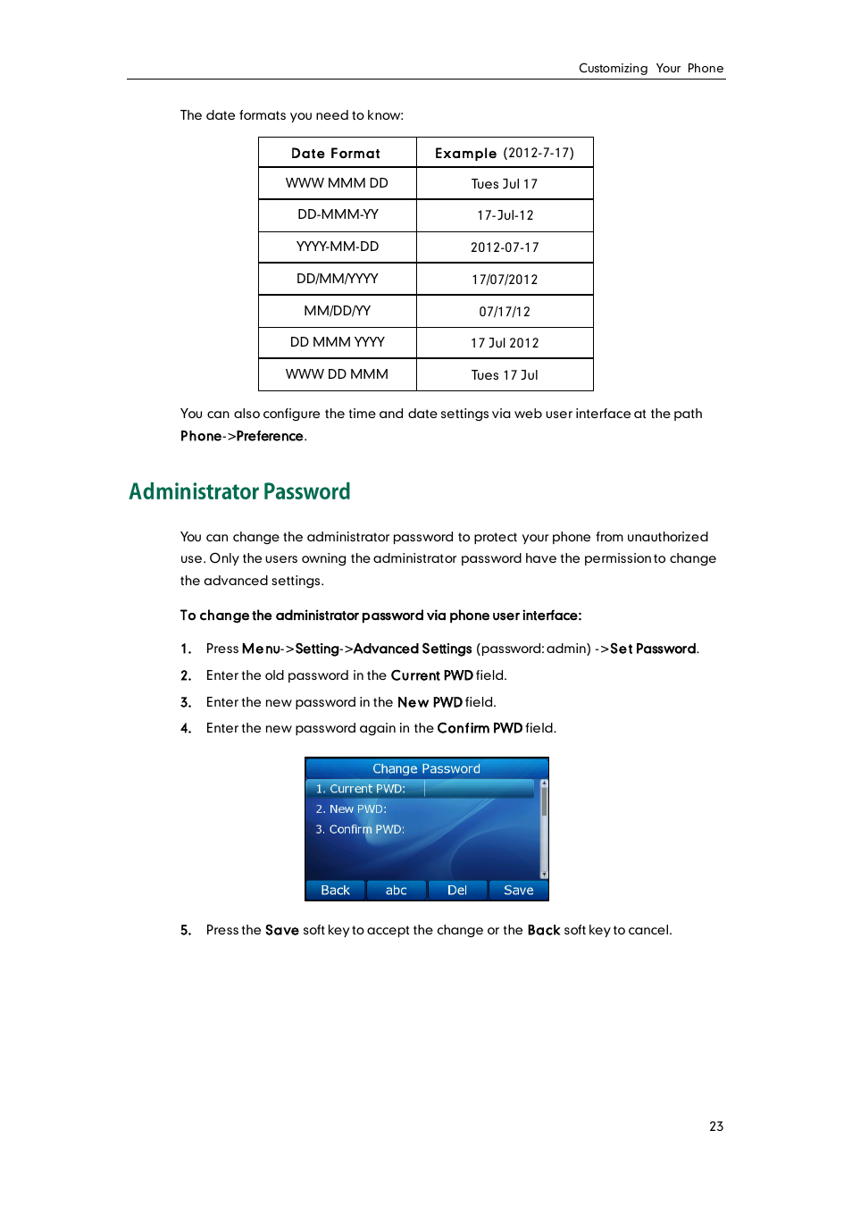 Administrator password | Yealink SIP-T32G User Manual | Page 33 / 118