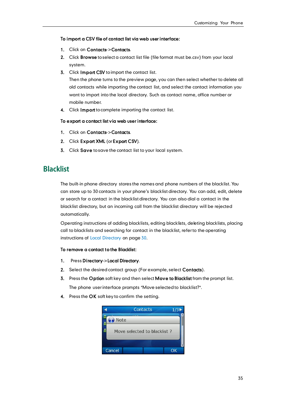 Blacklist | Yealink SIP-T32G User Manual | Page 45 / 118
