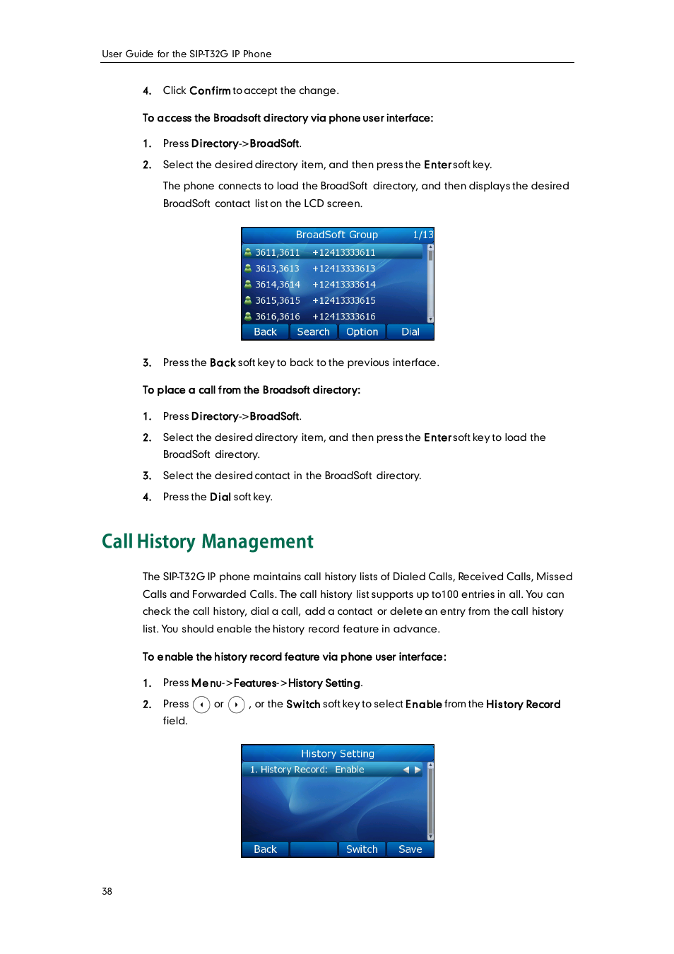 Call history management | Yealink SIP-T32G User Manual | Page 48 / 118