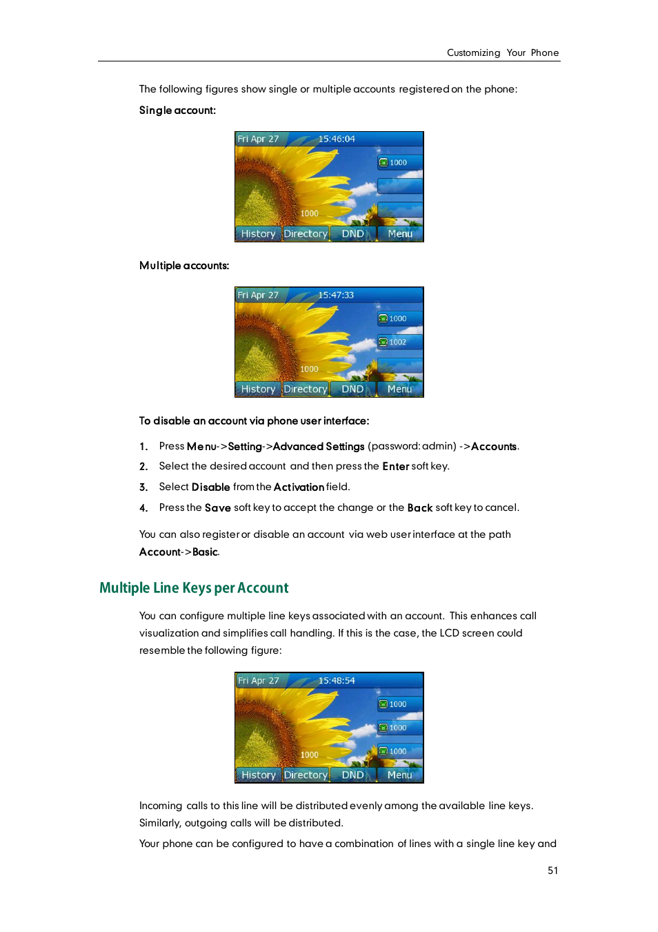 Multiple line keys per account | Yealink SIP-T32G User Manual | Page 61 / 118