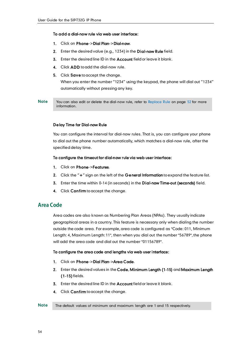Area code | Yealink SIP-T32G User Manual | Page 64 / 118