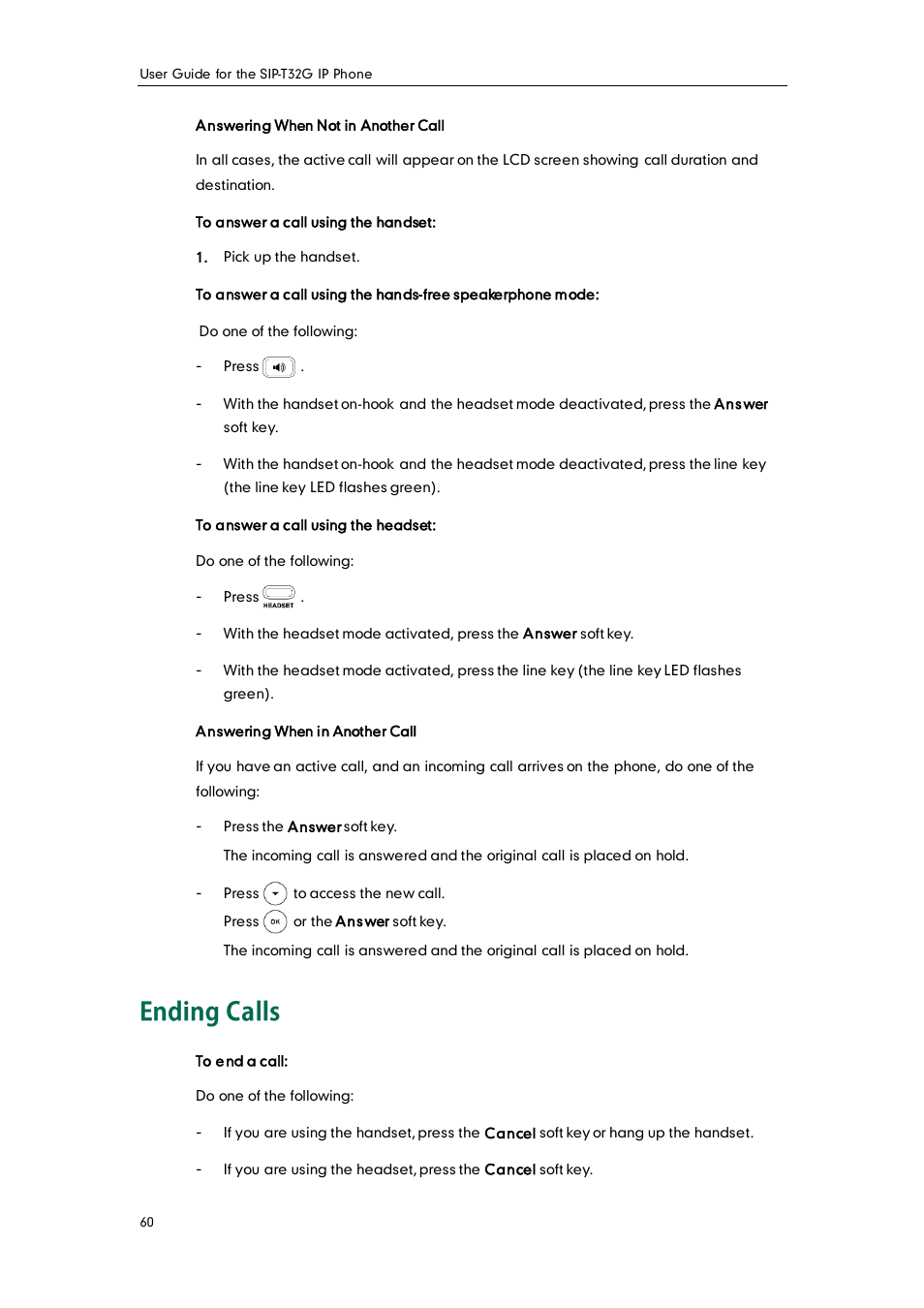 Ending calls | Yealink SIP-T32G User Manual | Page 70 / 118