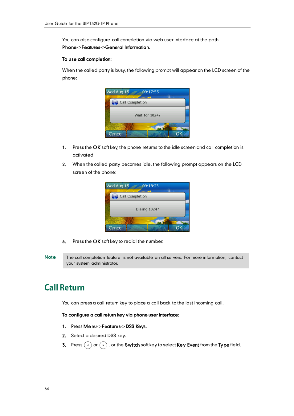 Call return | Yealink SIP-T32G User Manual | Page 74 / 118