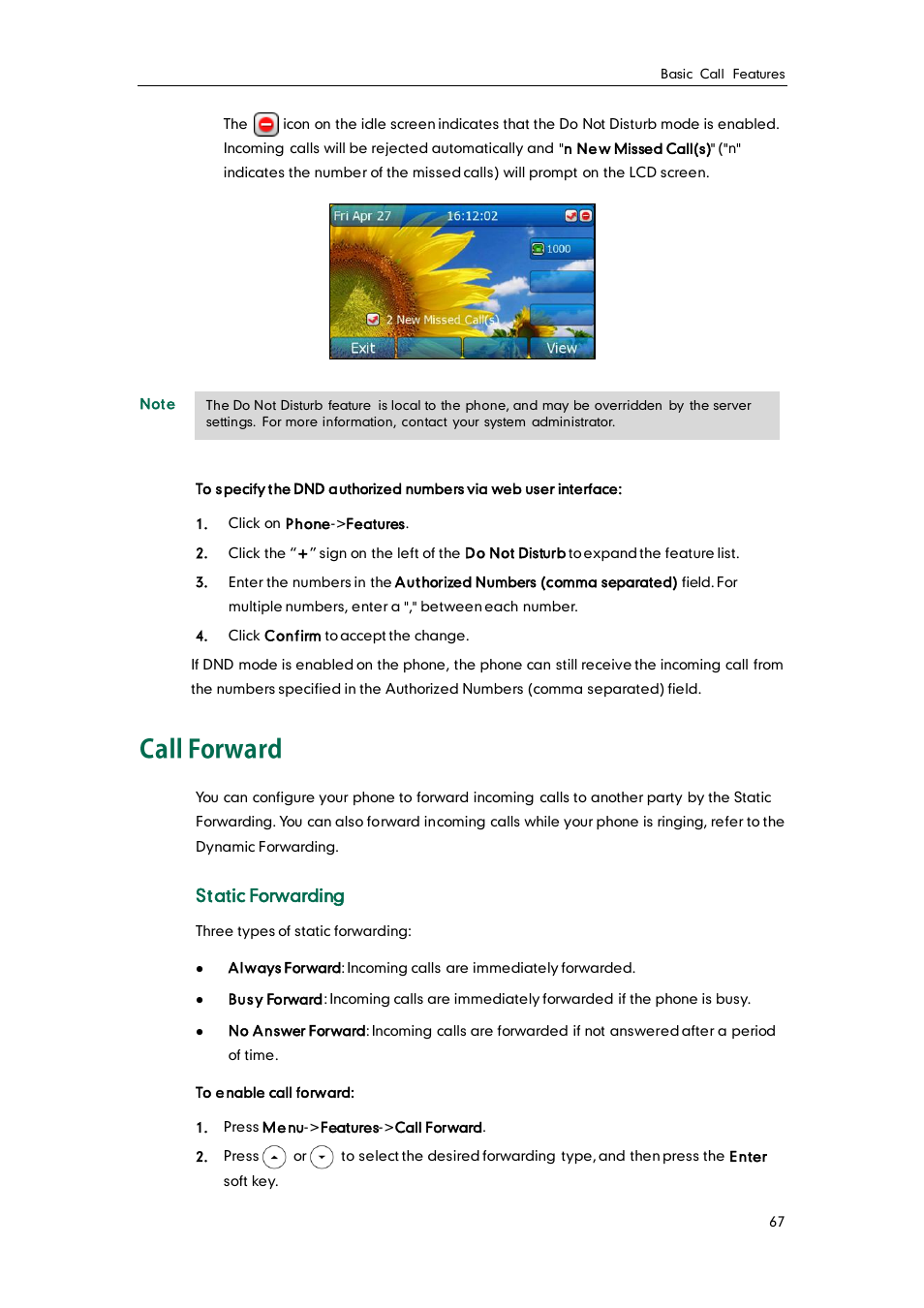 Call forward, Static forwarding | Yealink SIP-T32G User Manual | Page 77 / 118