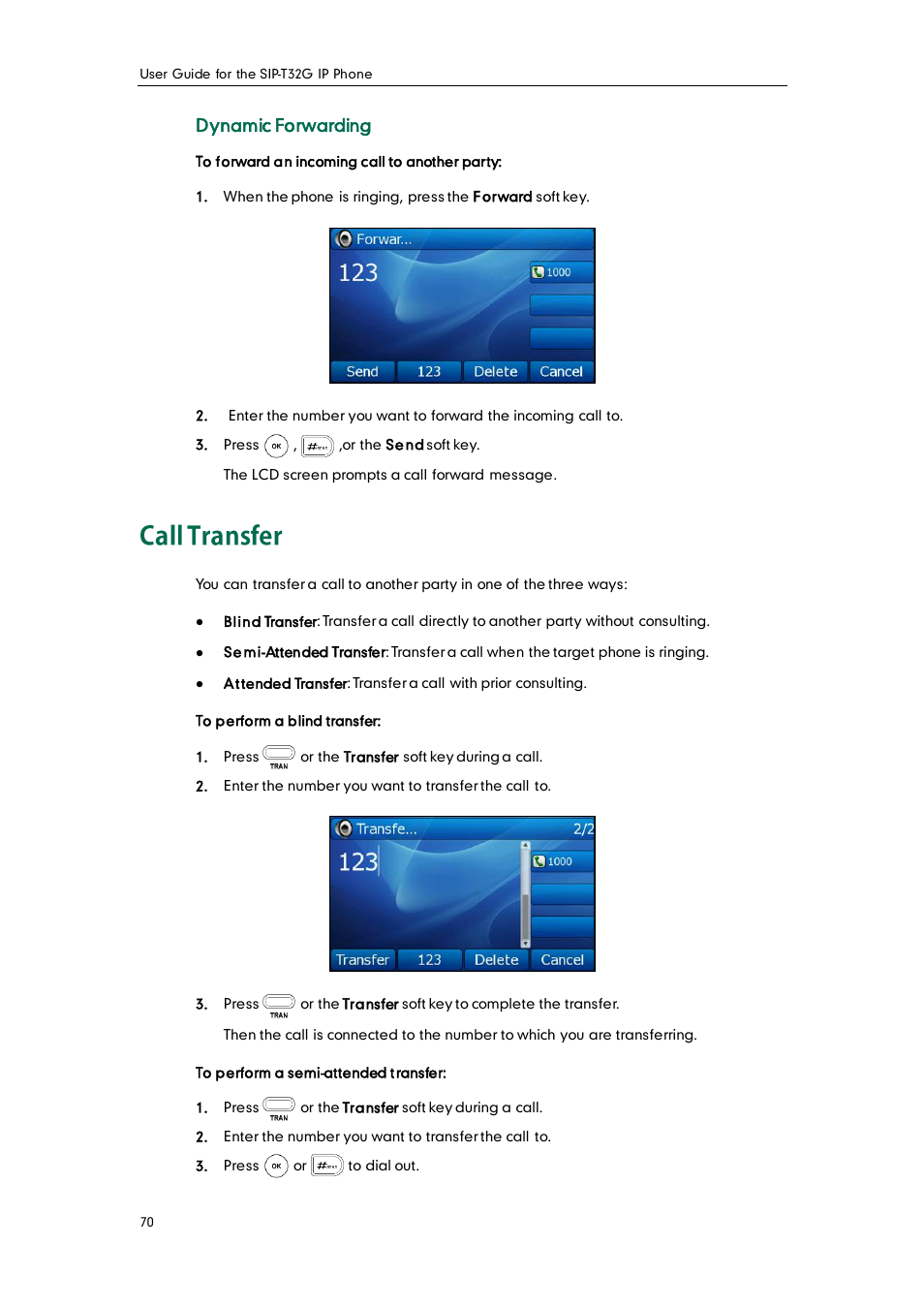 Call transfer, Dynamic forwarding | Yealink SIP-T32G User Manual | Page 80 / 118