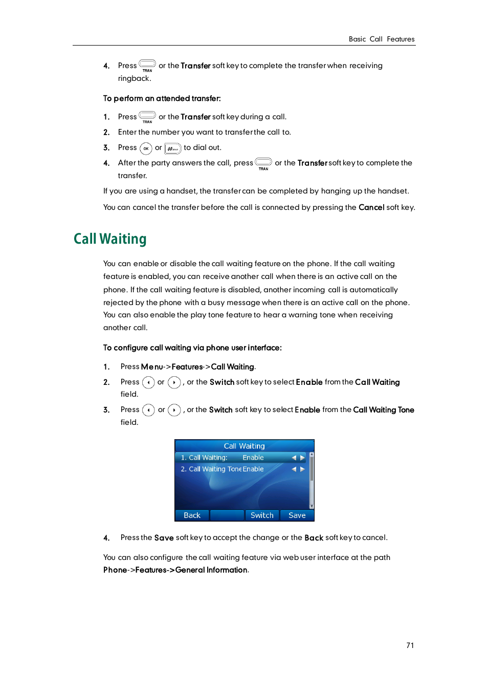 Call waiting | Yealink SIP-T32G User Manual | Page 81 / 118