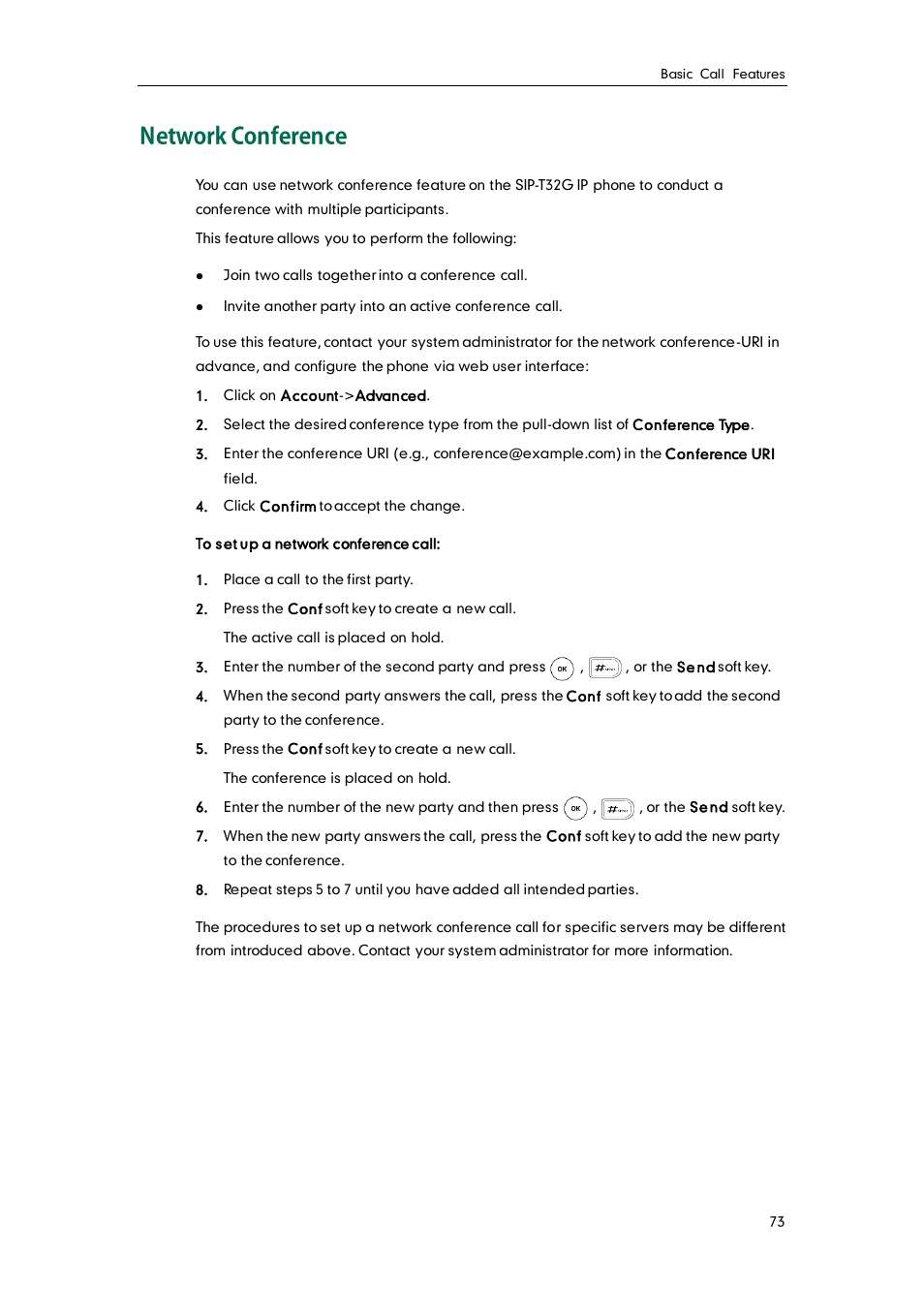 Network conference | Yealink SIP-T32G User Manual | Page 83 / 118