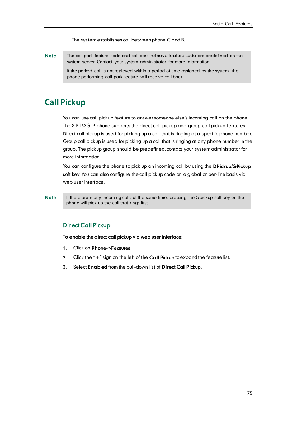 Call pickup, Direct call pickup | Yealink SIP-T32G User Manual | Page 85 / 118