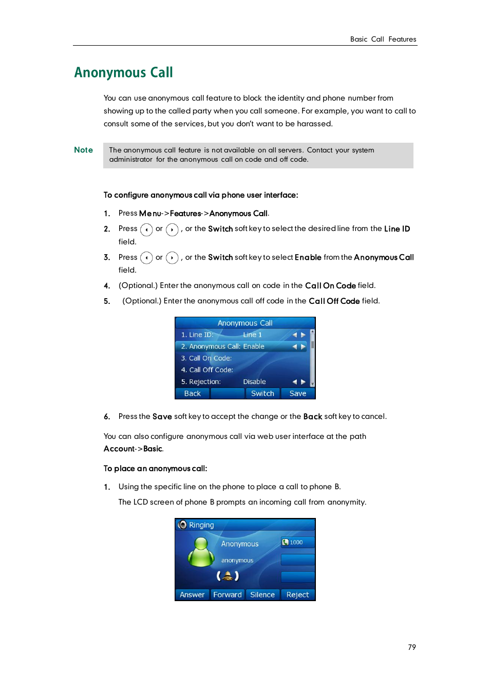 Anonymous call | Yealink SIP-T32G User Manual | Page 89 / 118