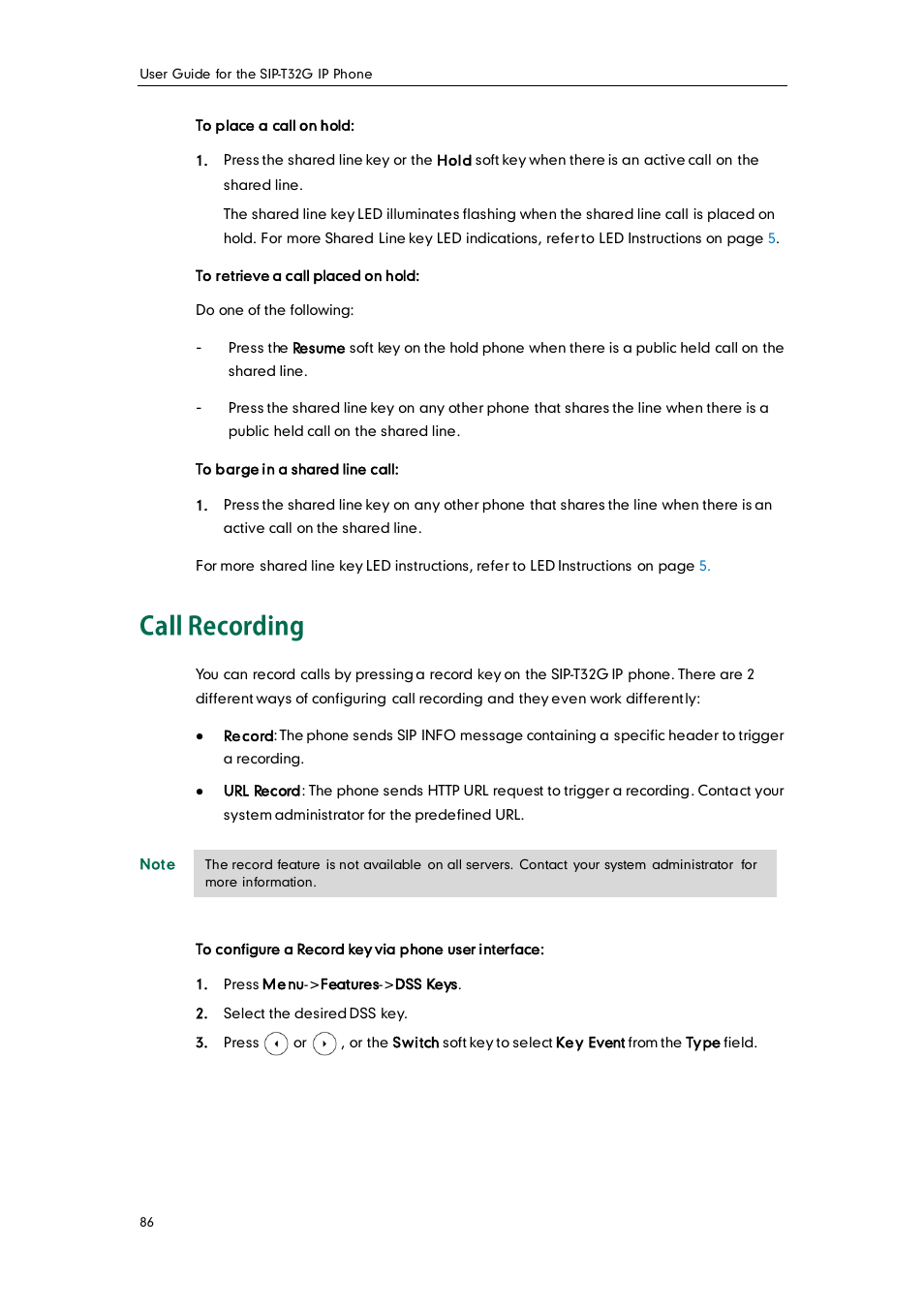 Call recording | Yealink SIP-T32G User Manual | Page 96 / 118