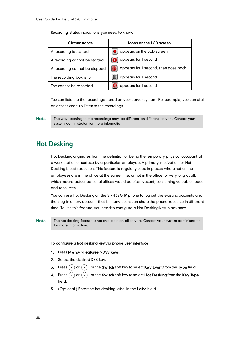 Hot desking | Yealink SIP-T32G User Manual | Page 98 / 118