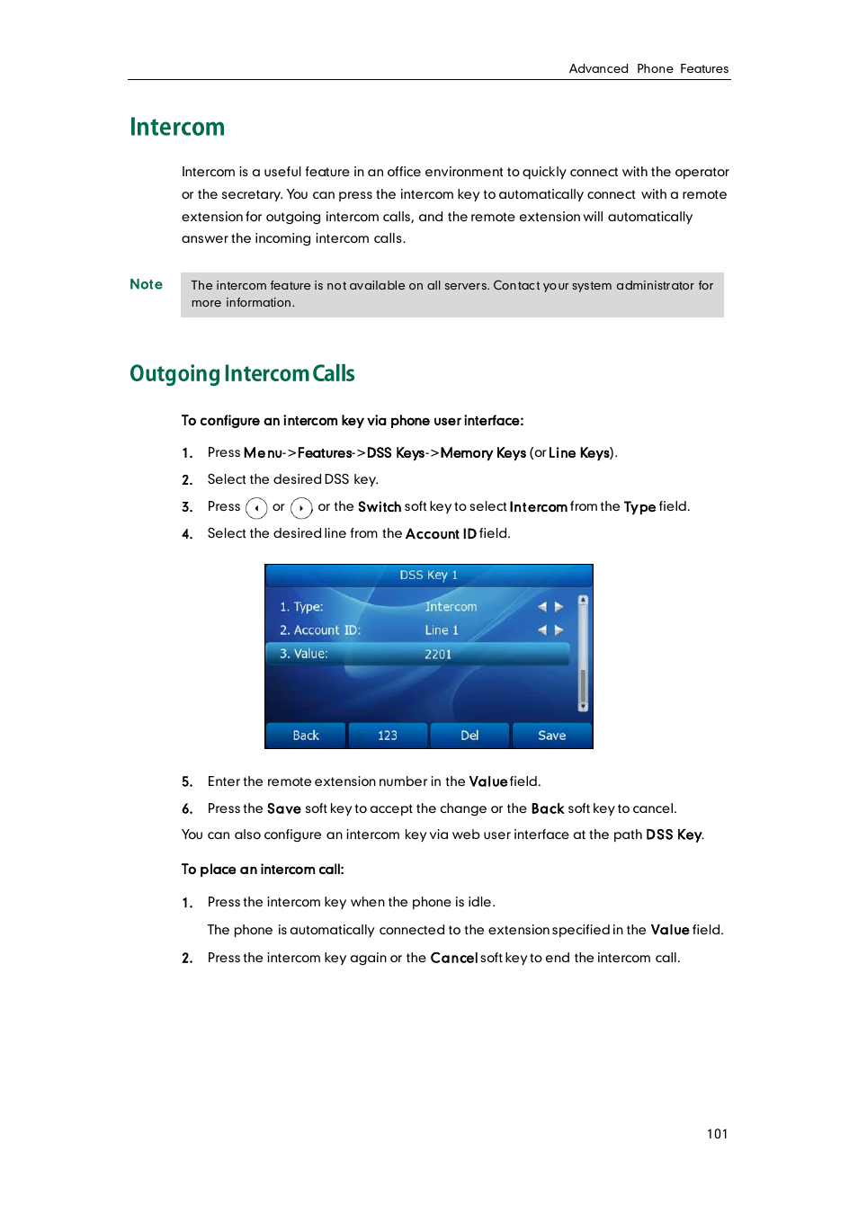 Intercom, Outgoing intercom calls | Yealink SIP-T38G User Manual | Page 111 / 132