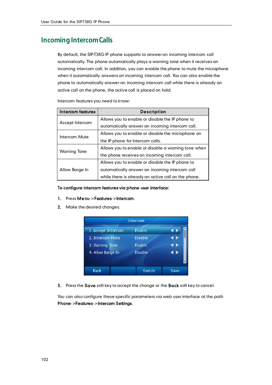 Incoming intercom calls | Yealink SIP-T38G User Manual | Page 112 / 132