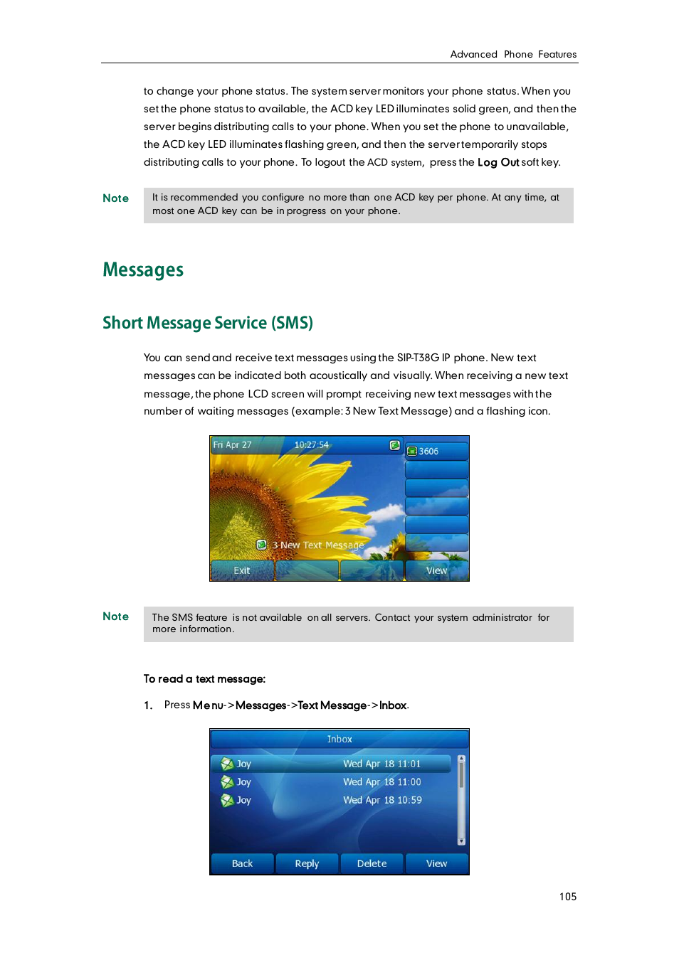 Messages, Short message service (sms) | Yealink SIP-T38G User Manual | Page 115 / 132