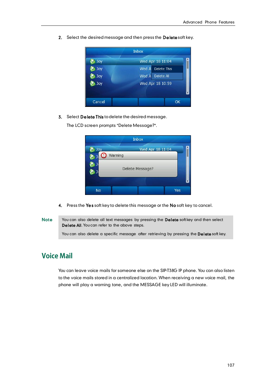 Voice mail | Yealink SIP-T38G User Manual | Page 117 / 132