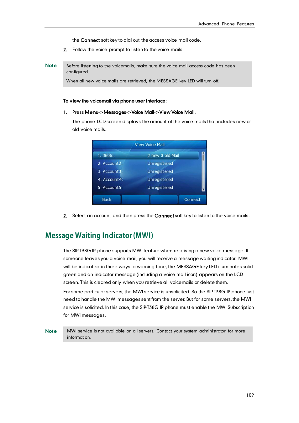 Message waiting indicator (mwi) | Yealink SIP-T38G User Manual | Page 119 / 132