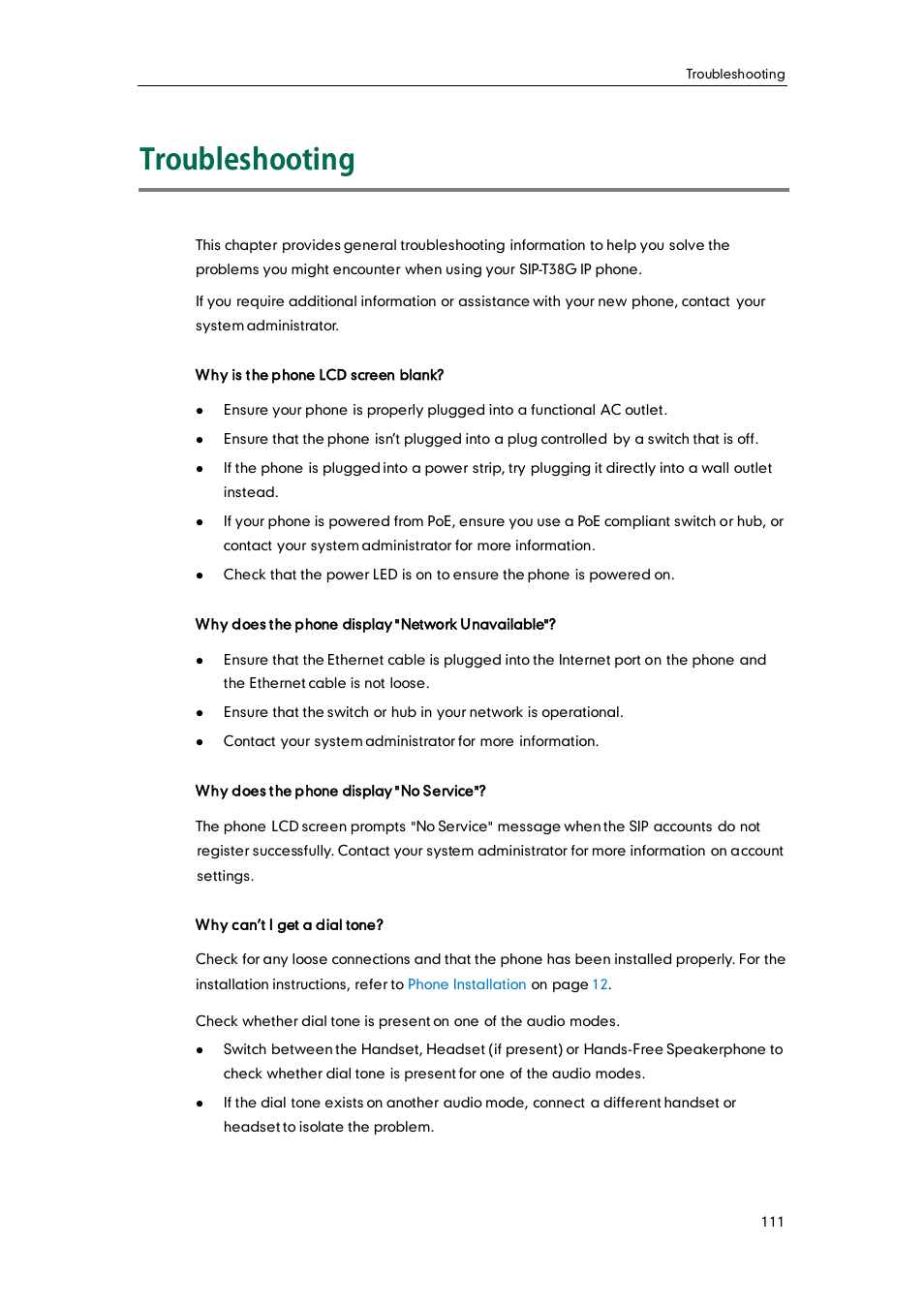 Troubleshooting | Yealink SIP-T38G User Manual | Page 121 / 132