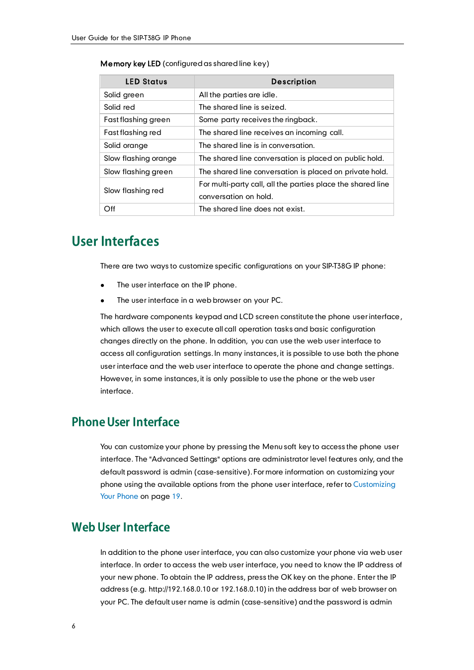 User interfaces, Phone user interface, Web user interface | Yealink SIP-T38G User Manual | Page 16 / 132