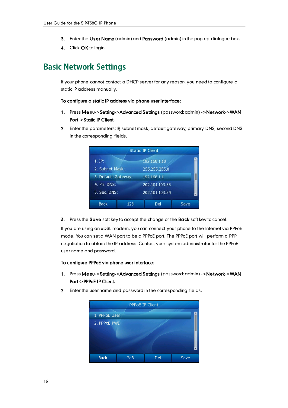 Basic network settings | Yealink SIP-T38G User Manual | Page 26 / 132