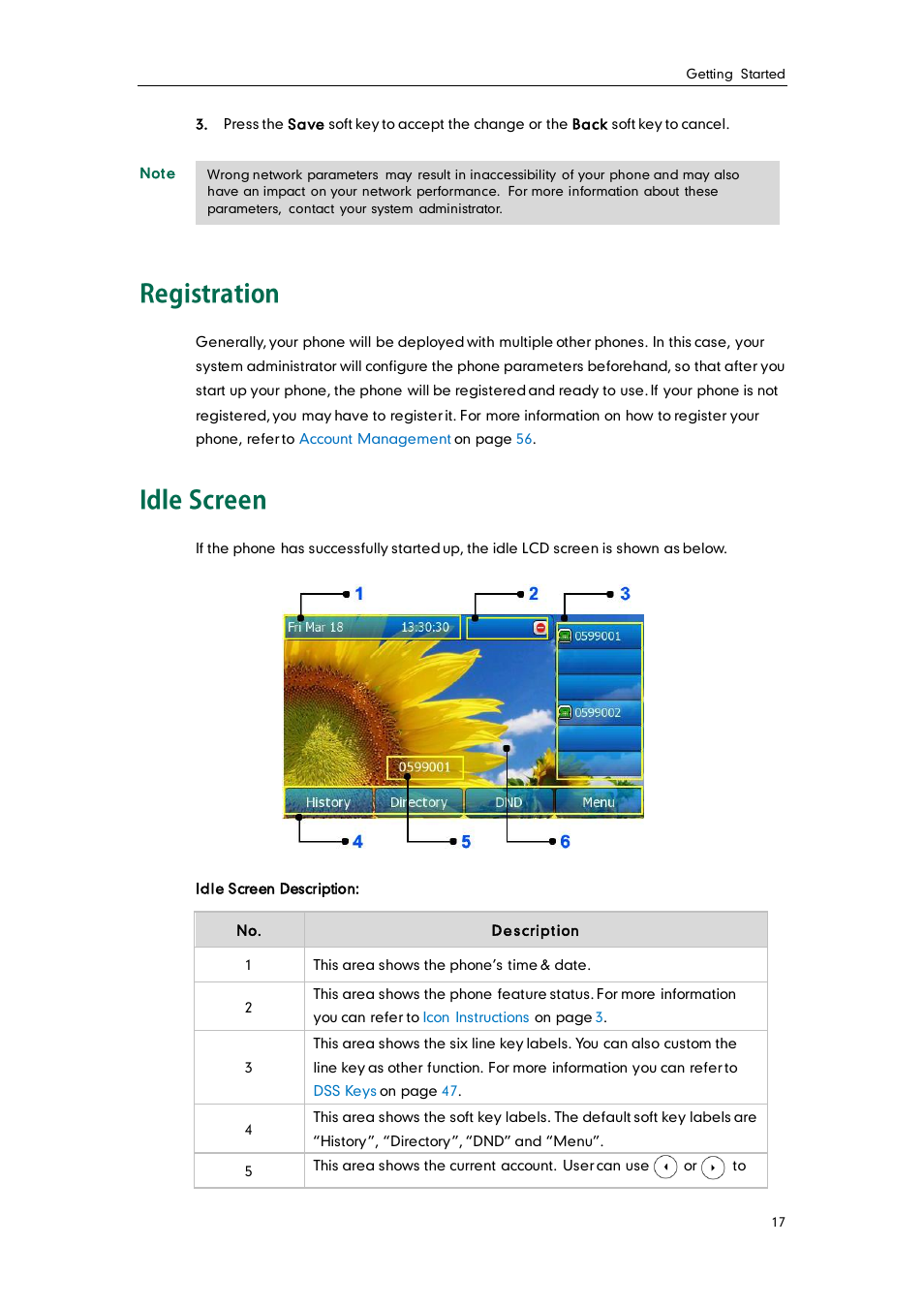 Registration, Idle screen | Yealink SIP-T38G User Manual | Page 27 / 132