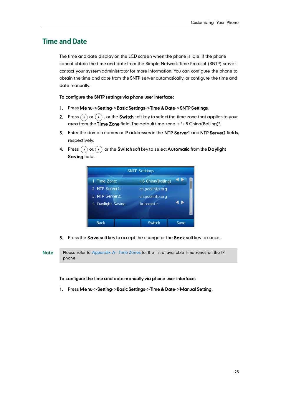 Time and date | Yealink SIP-T38G User Manual | Page 35 / 132