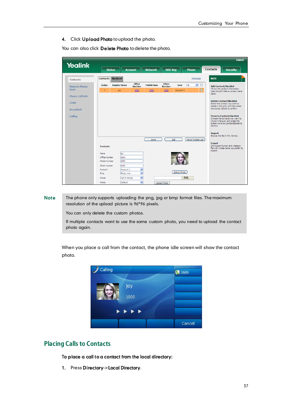 Placing calls to contacts | Yealink SIP-T38G User Manual | Page 47 / 132