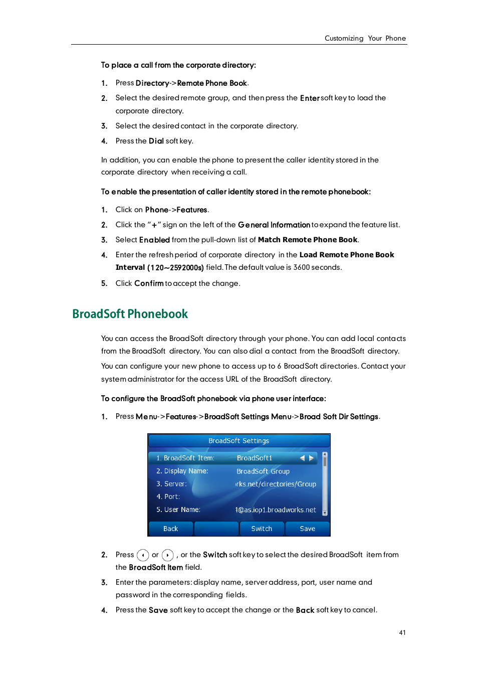 Broadsoft phonebook | Yealink SIP-T38G User Manual | Page 51 / 132