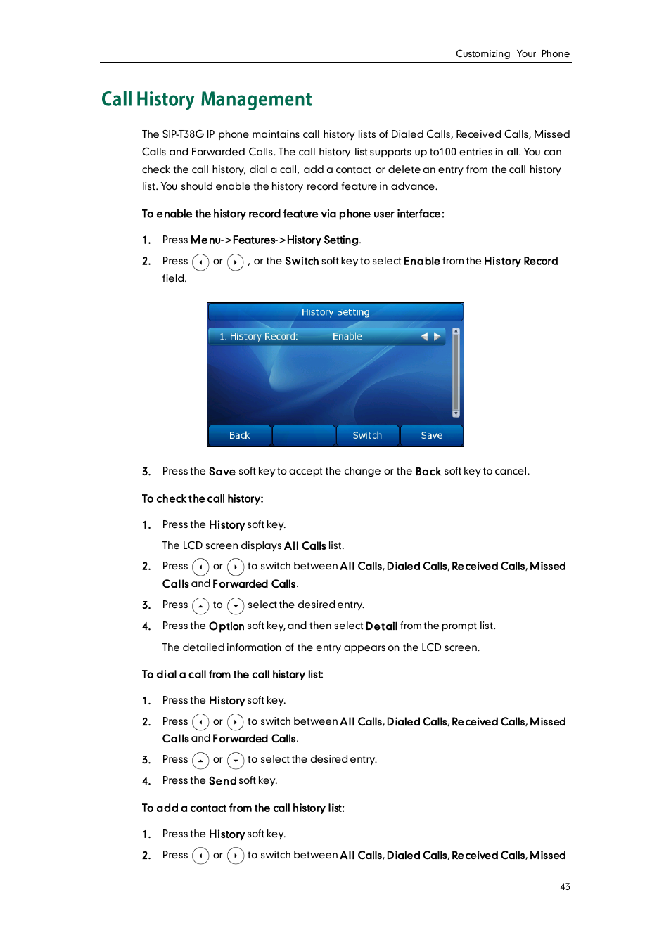 Call history management | Yealink SIP-T38G User Manual | Page 53 / 132