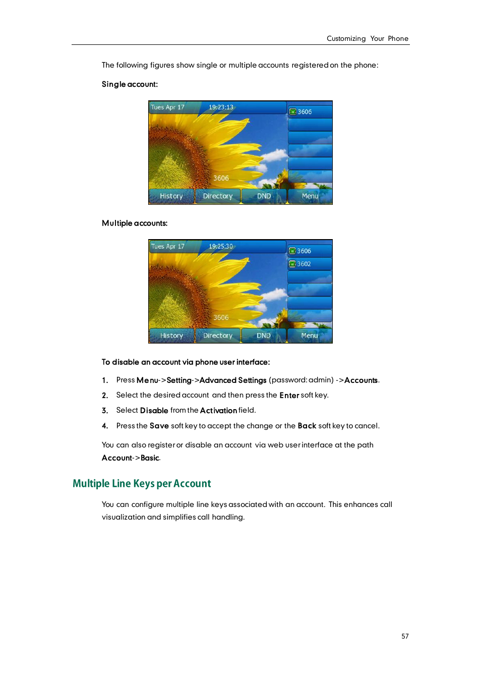 Multiple line keys per account | Yealink SIP-T38G User Manual | Page 67 / 132