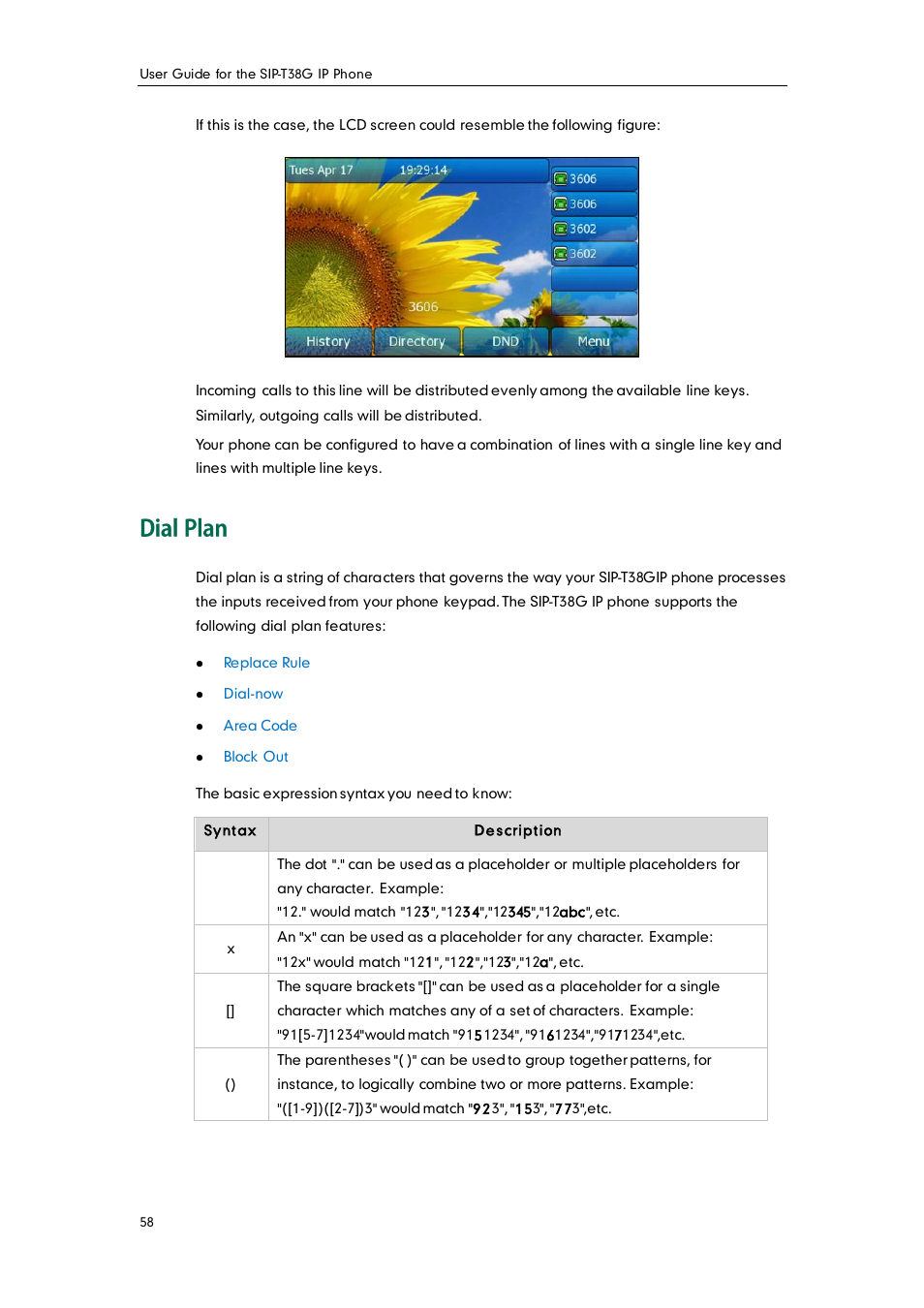 Dial plan | Yealink SIP-T38G User Manual | Page 68 / 132