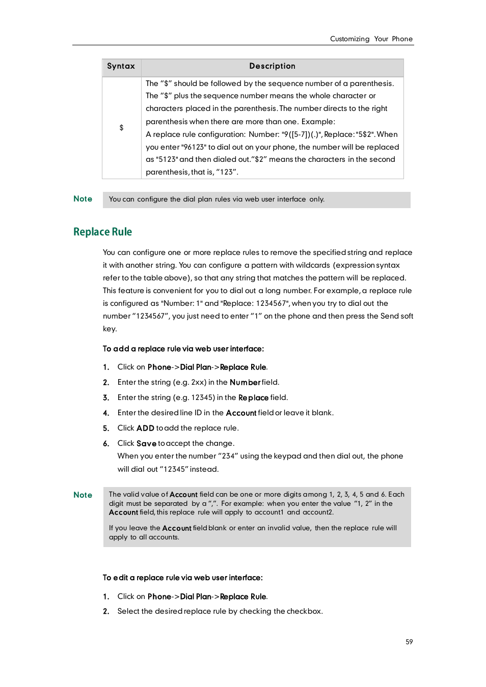 Replace rule | Yealink SIP-T38G User Manual | Page 69 / 132