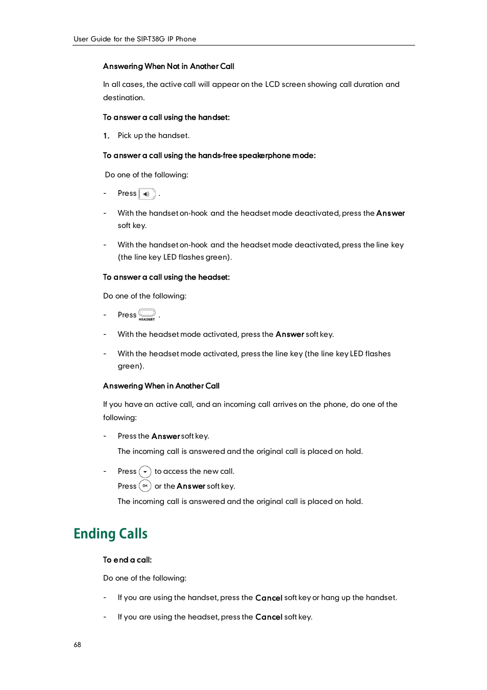 Ending calls | Yealink SIP-T38G User Manual | Page 78 / 132