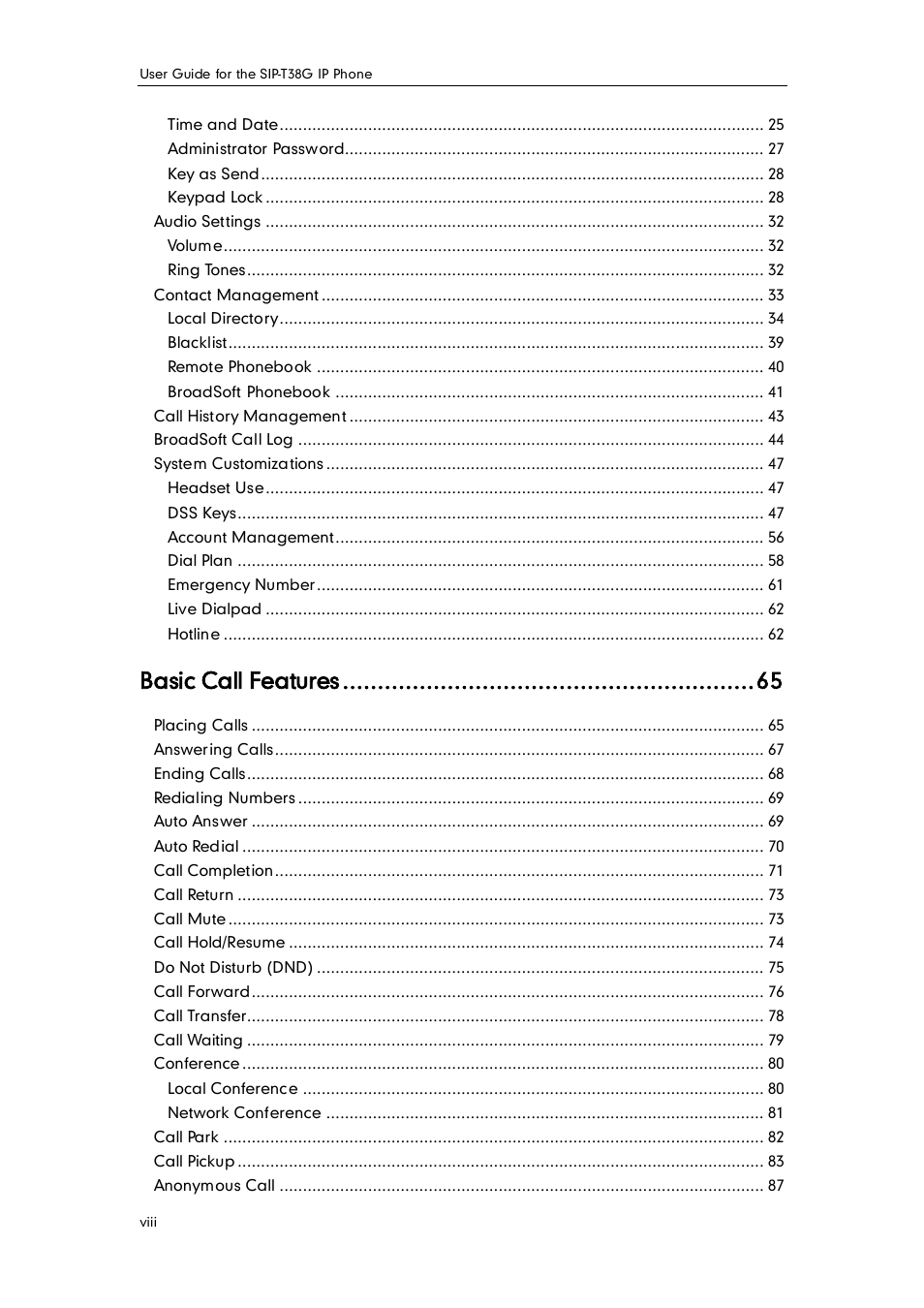 Basic call features | Yealink SIP-T38G User Manual | Page 8 / 132