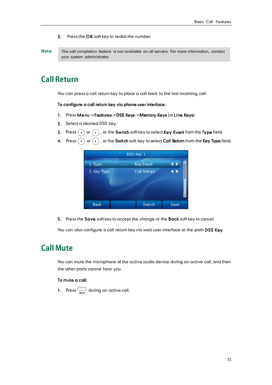 Call return, Call mute | Yealink SIP-T38G User Manual | Page 83 / 132