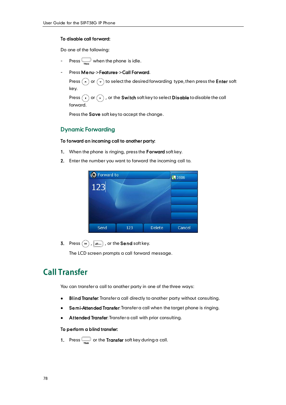 Call transfer, Dynamic forwarding | Yealink SIP-T38G User Manual | Page 88 / 132