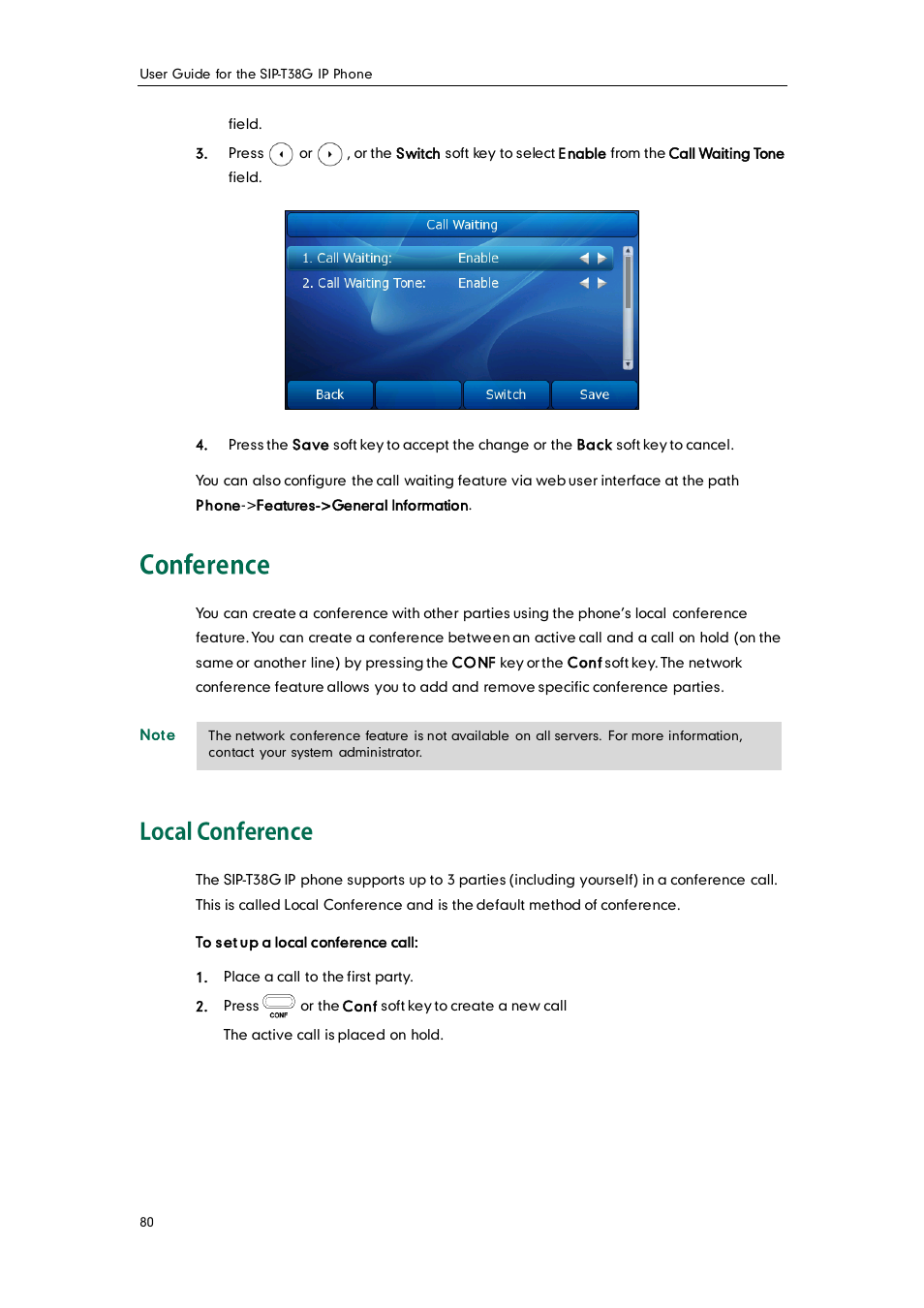 Conference, Local conference | Yealink SIP-T38G User Manual | Page 90 / 132