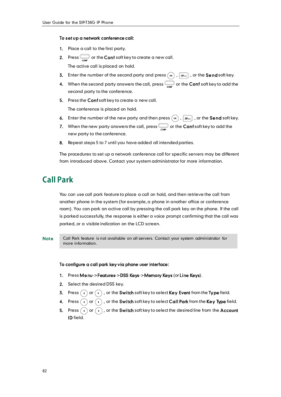 Call park | Yealink SIP-T38G User Manual | Page 92 / 132