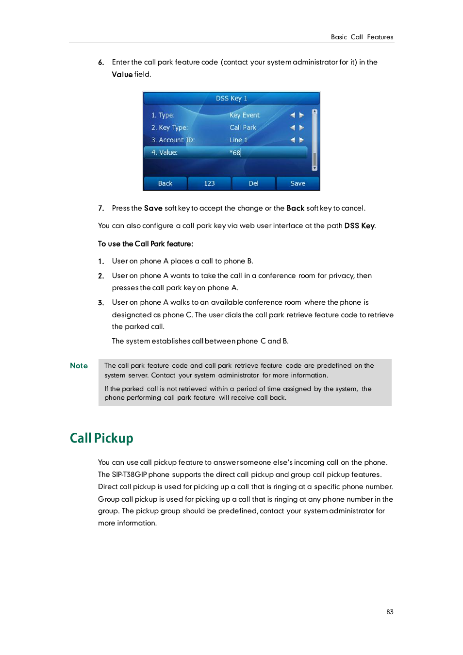 Call pickup | Yealink SIP-T38G User Manual | Page 93 / 132