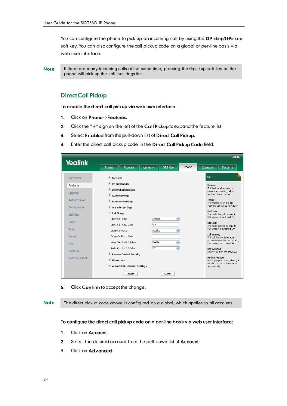 Direct call pickup | Yealink SIP-T38G User Manual | Page 94 / 132