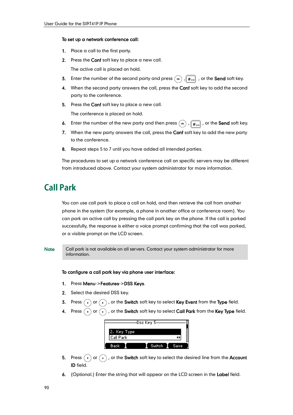 Call park | Yealink SIP-T41P User Manual | Page 100 / 142