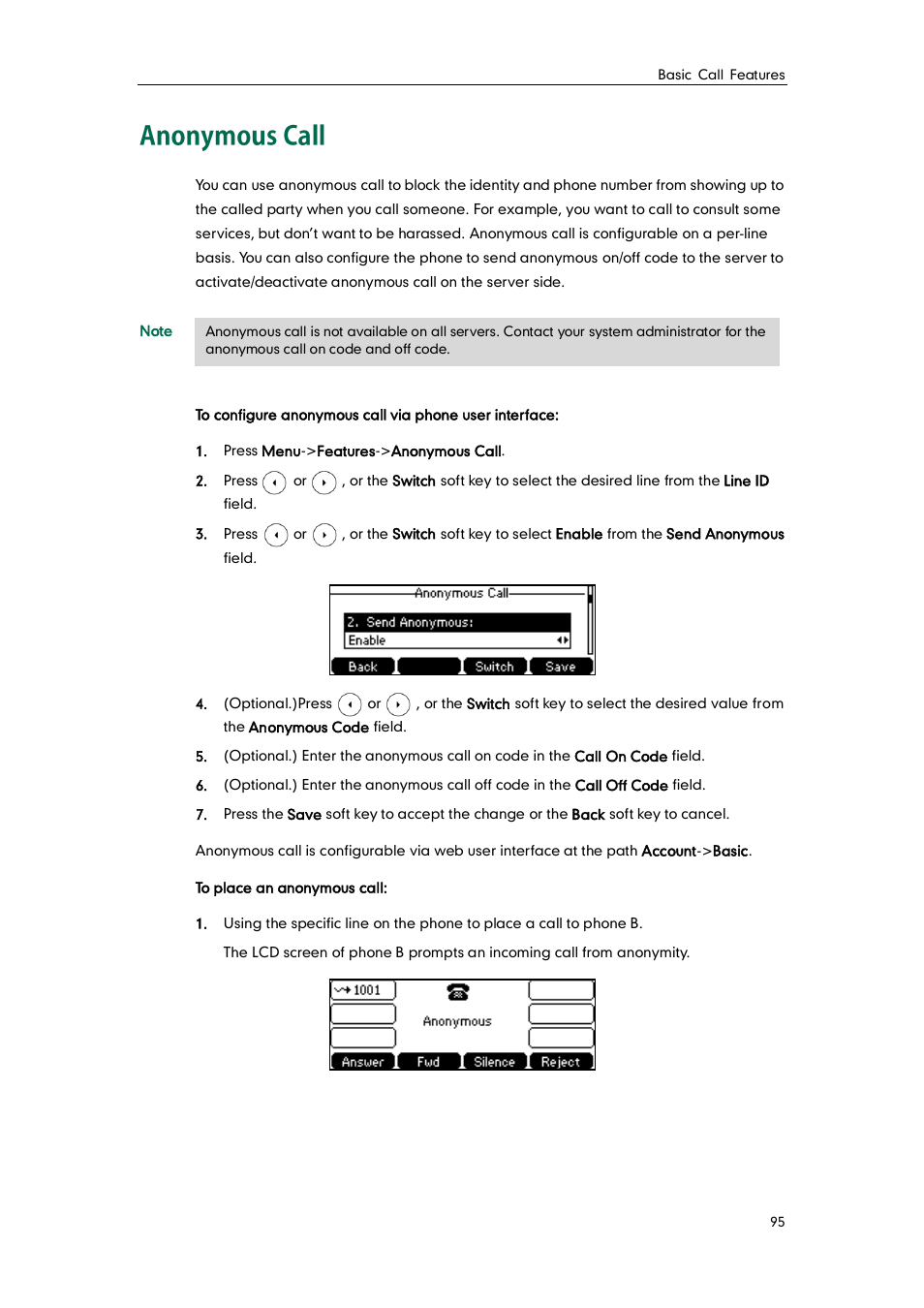 Anonymous call | Yealink SIP-T41P User Manual | Page 105 / 142